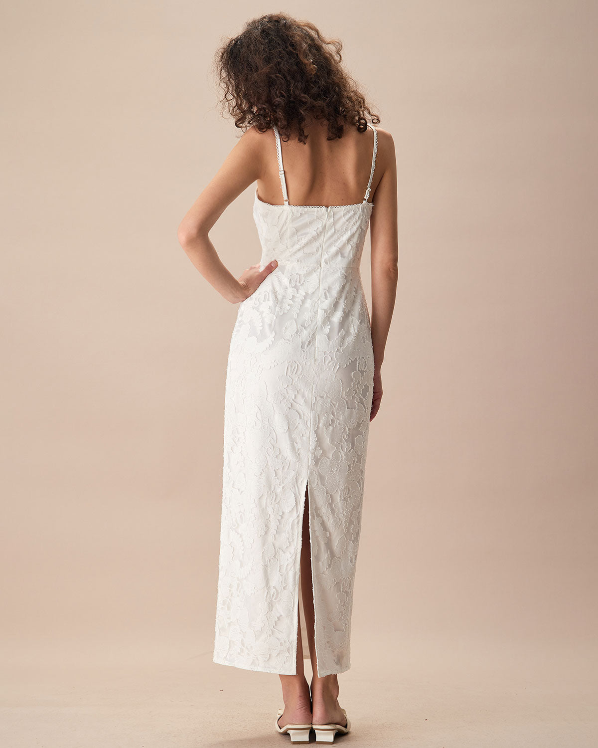 The White Square Neck Jacquard Slip Maxi Dress