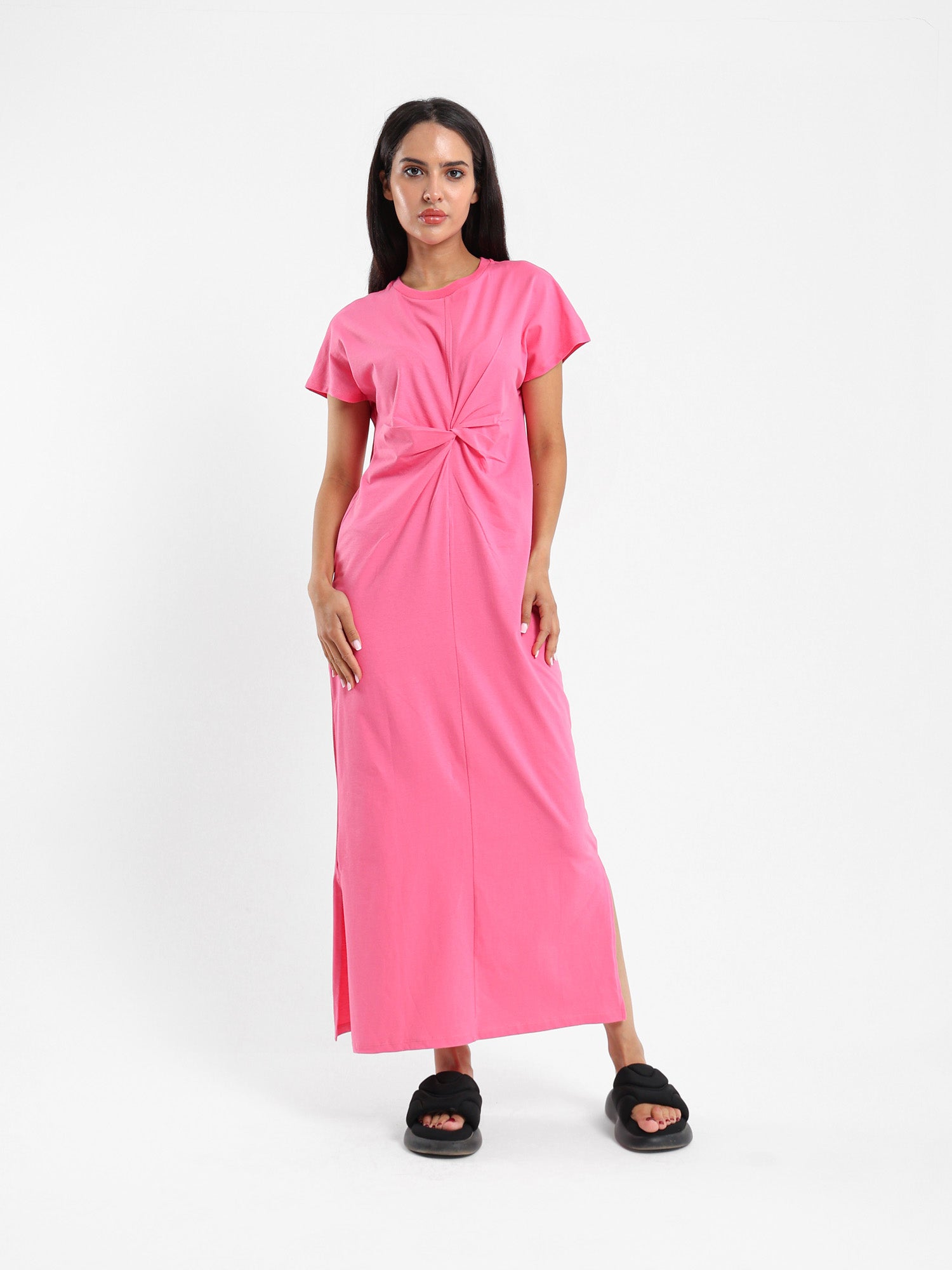 Knotted Front Long T-Shirt Dress