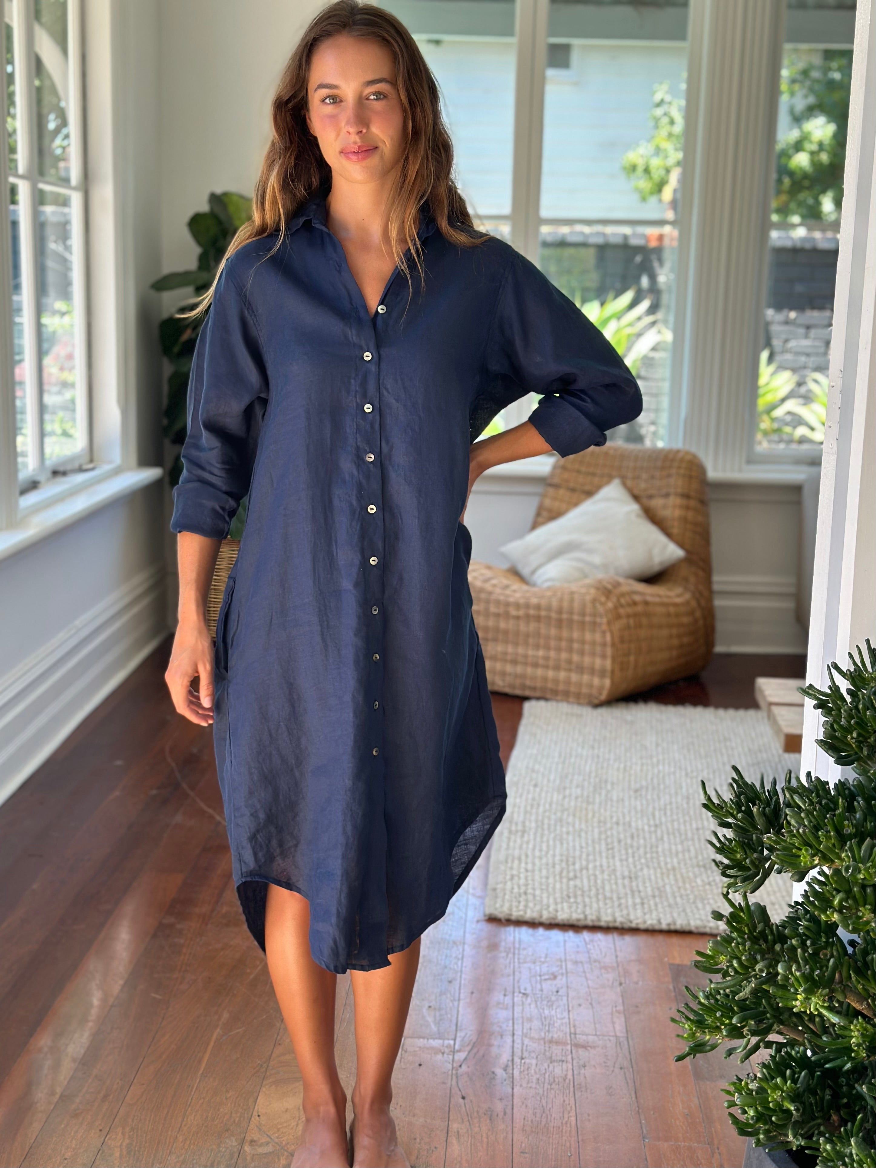 elena shirtdress - navy linen