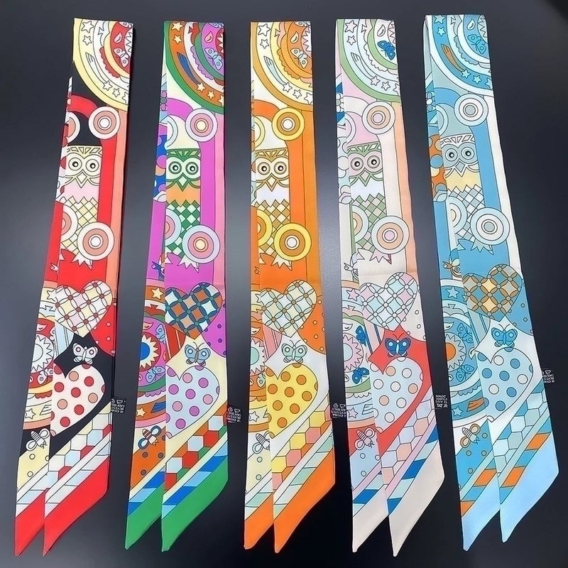 Women's Elegant Geometric Satin Tassel Silk Scarf