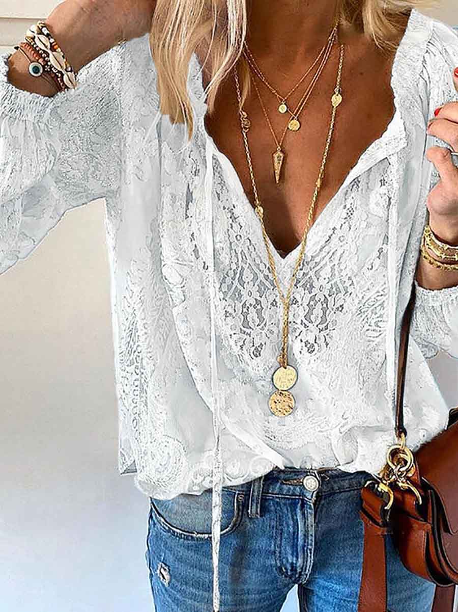 Printed Solid Color Lace Shirt