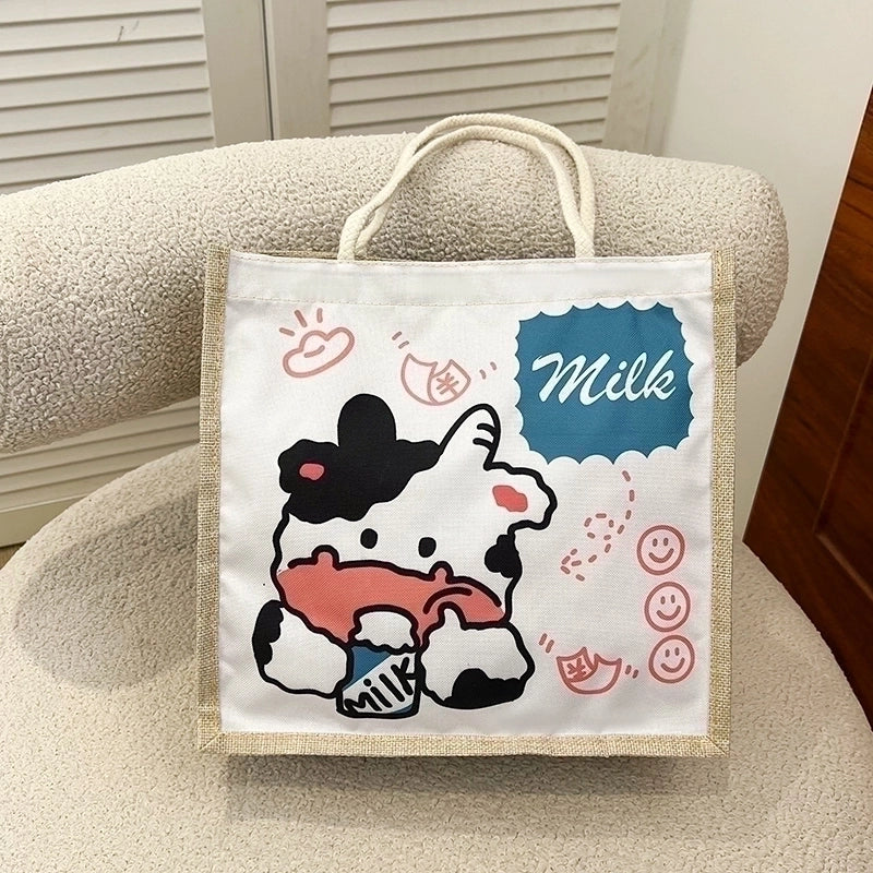 Women's Linen Animal Cartoon Classic Style Sewing Thread Square Zipper Handbag