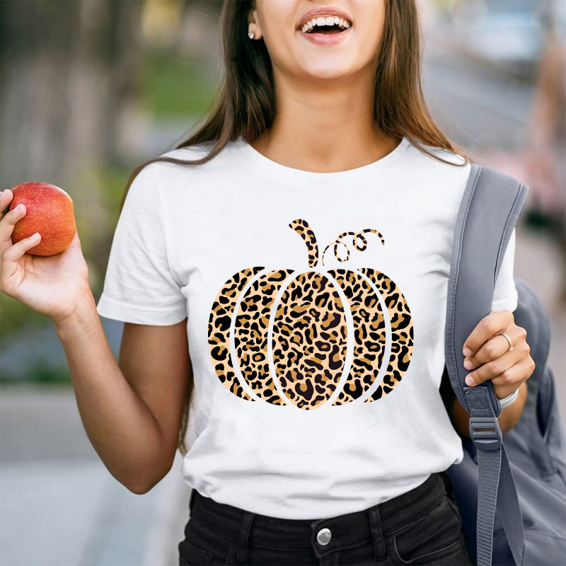 Leopard Pumpkin Teacher T-Shirt