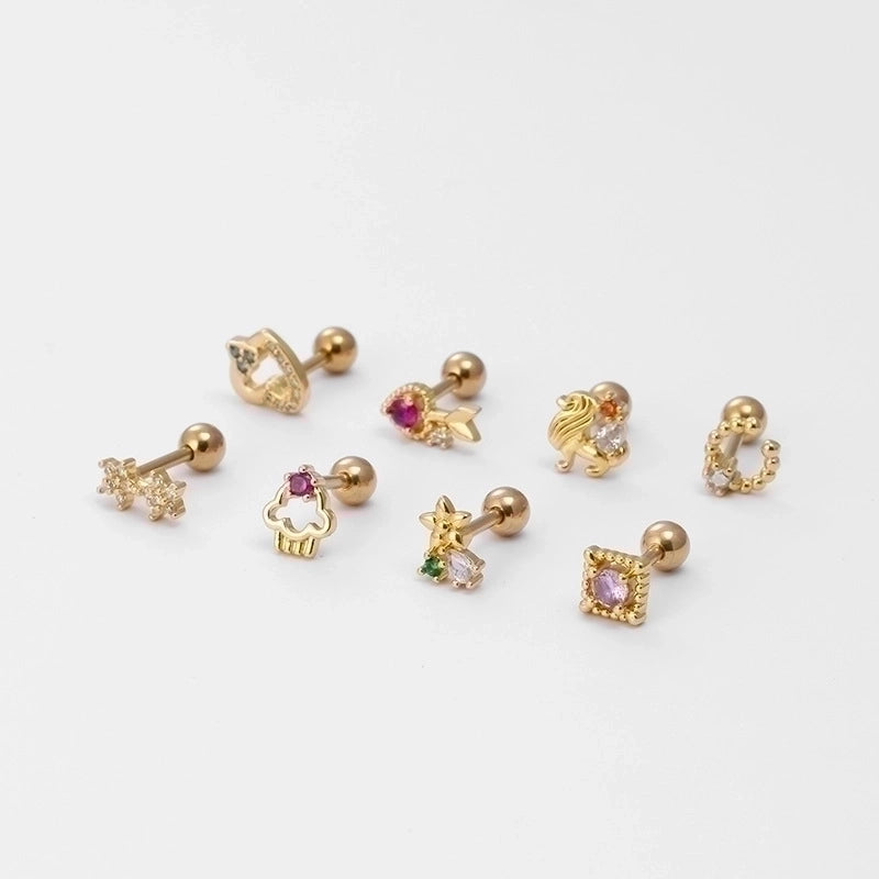 1 Piece Ear Cartilage Rings & Studs Fashion Clouds Heart Shape Flower 316L Stainless Steel  Copper Inlaid Zircon
