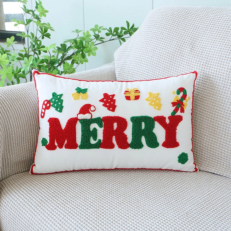 Christmas Cute Christmas Modern Style Letter Bow Knot PP Cotton Throw Pillow Pillow Cases Couch & Sofa Decor
