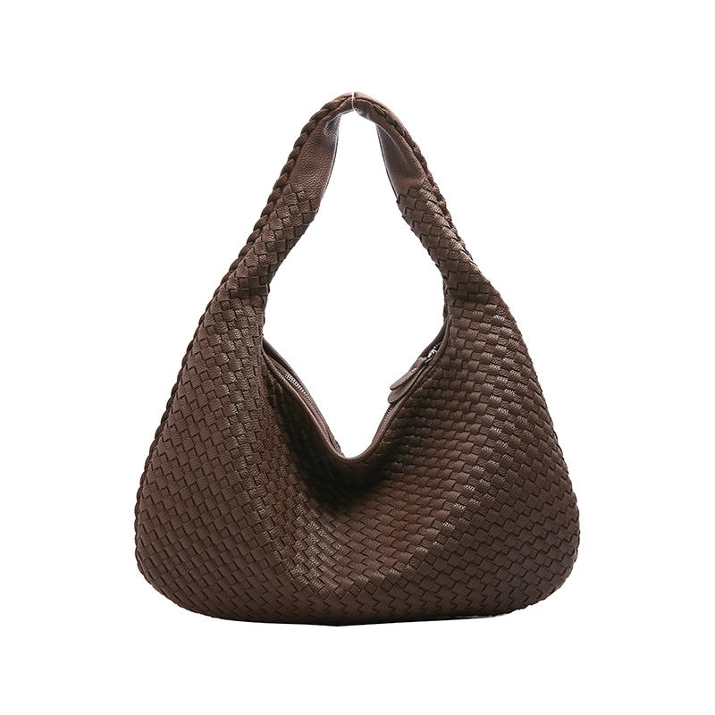 Women's Medium Pu Leather Solid Color Streetwear Weave Dumpling Shape Zipper Handbag