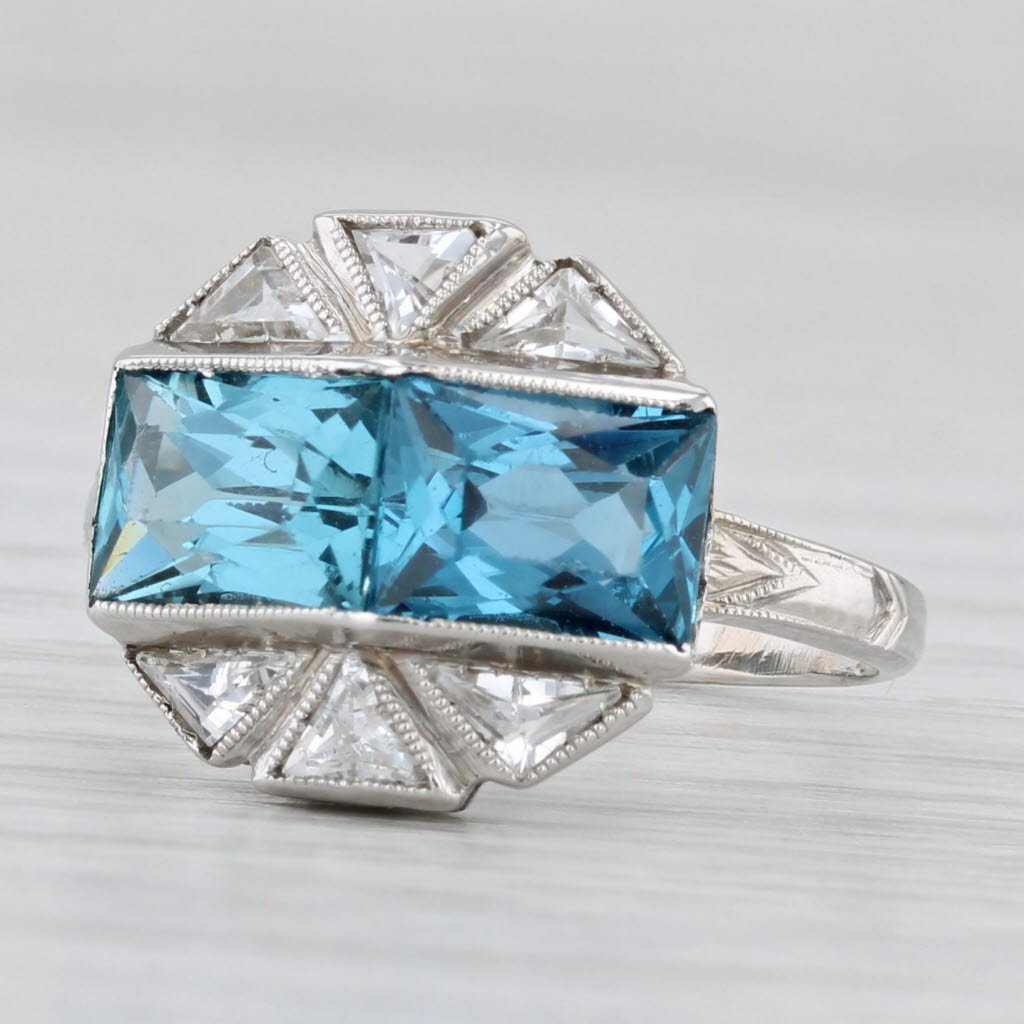 Vintage 3.10ctw Lab Created Blue Spinel white Sapphire Ring 14k Gold Size 5.5