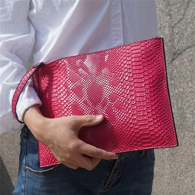 Unisex Pu Leather Solid Color Classic Style Square Zipper Envelope Bag