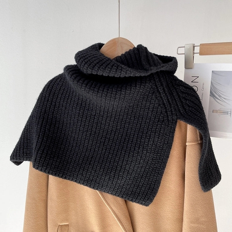 Autumn And Winter  Solid Color Warm Pullover Scarf High Collar Split Scarf Knitted Wool Simple Shawl