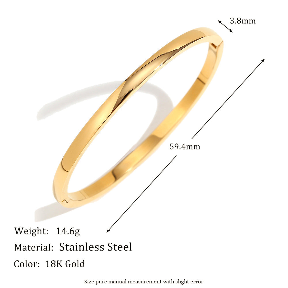 Fashionable Simple Personalized Versatile Hand Jewelry Stainless Steel Plated With 18K Gold Niche 4Mm Wide Smooth Bracelet For Women