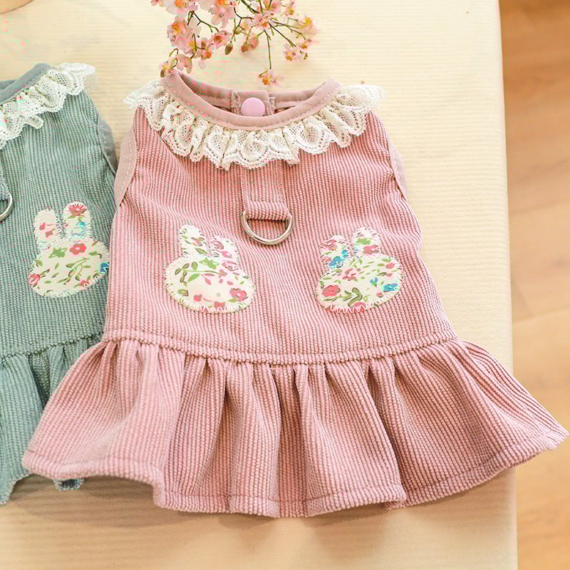 Rabbit Printed Lace Dog Harness Dress
