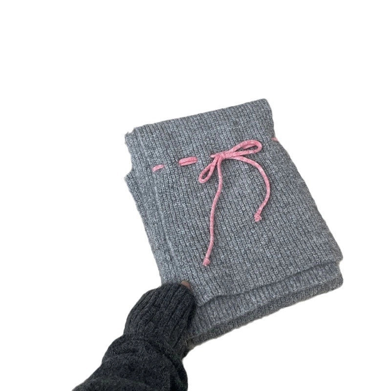 Women's Casual Sweet Bow Knot Spandex Polyester Acrylic Knitted Scarf Hat Gloves