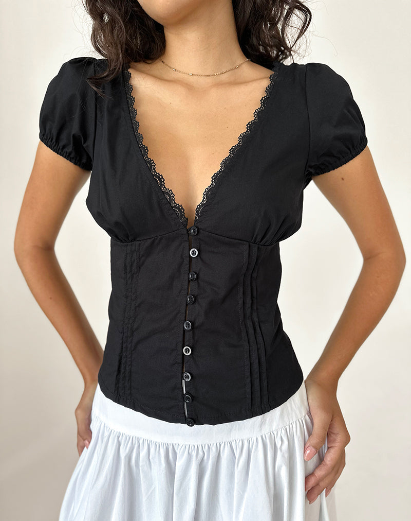 Ilias Corset Top in Poplin Black