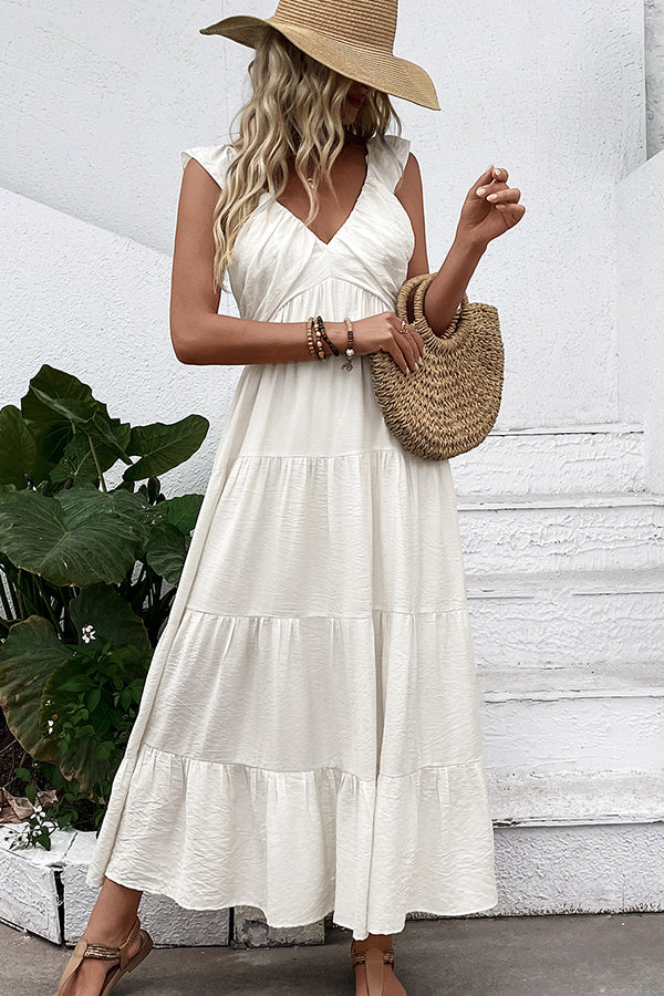 Solid Color V Neck Sleeveless Casual Dress