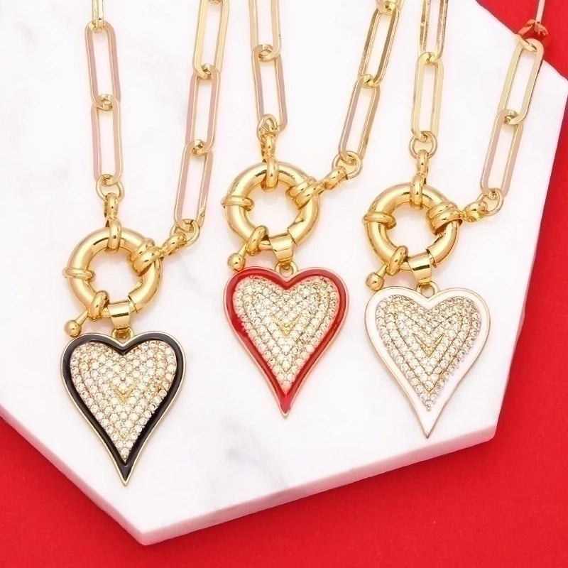 Fashion Heart Copper 18k Gold Plated Necklace In Bulk