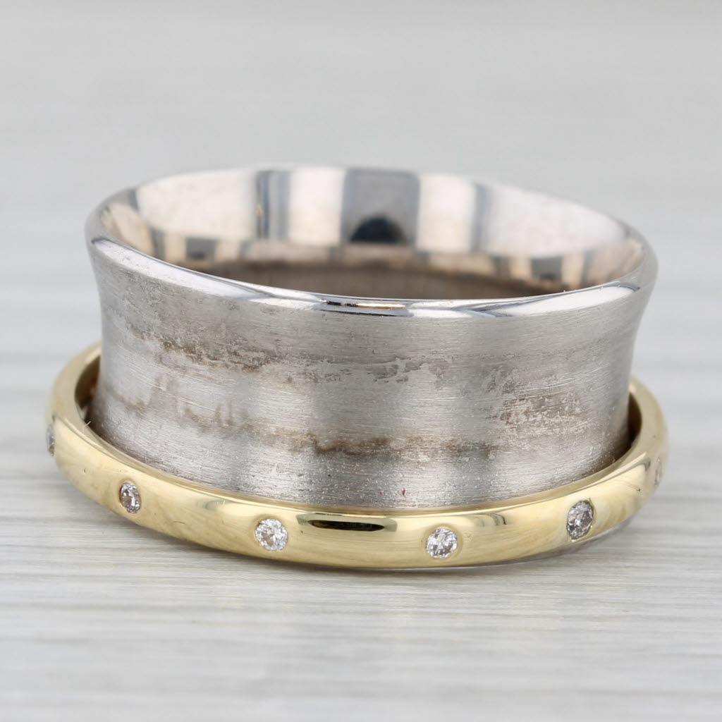 0.12ctw Diamond Ring 14k Yellow Gold 18k White Gold Band Contoured Ring Ofiesh