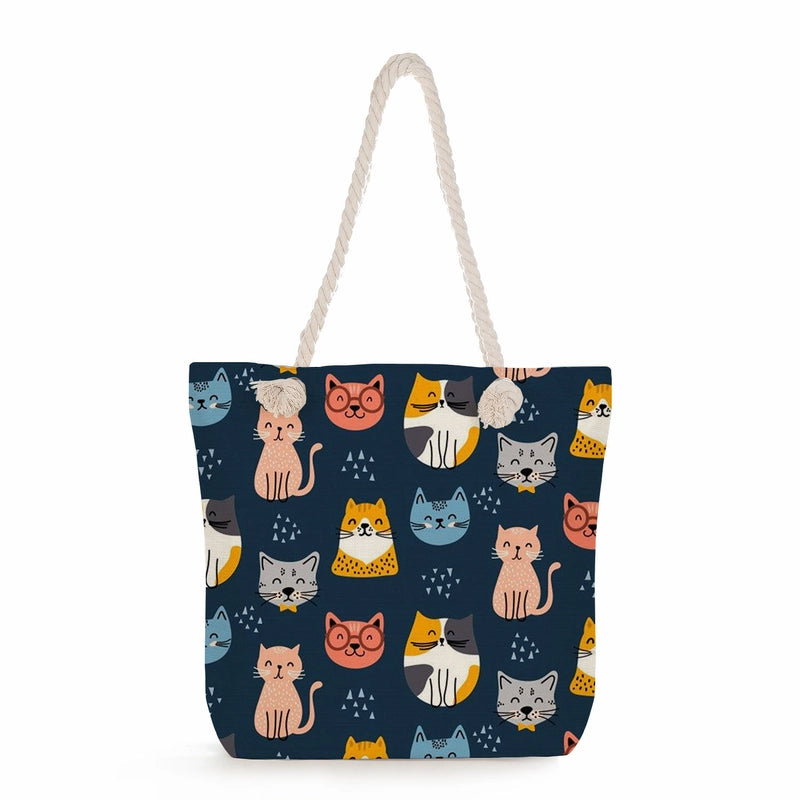 Women's Medium Linen Cartoon Elegant Basic Classic Style Square Zipper Canvas Bag