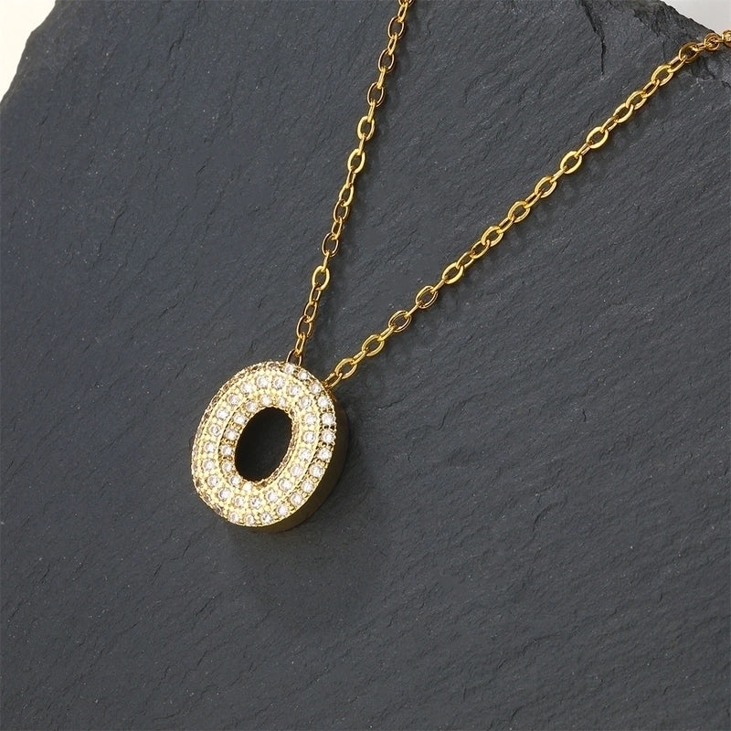 Copper 18K Gold Plated Casual Minimalist Inlay Letter Zircon Pendant Necklace
