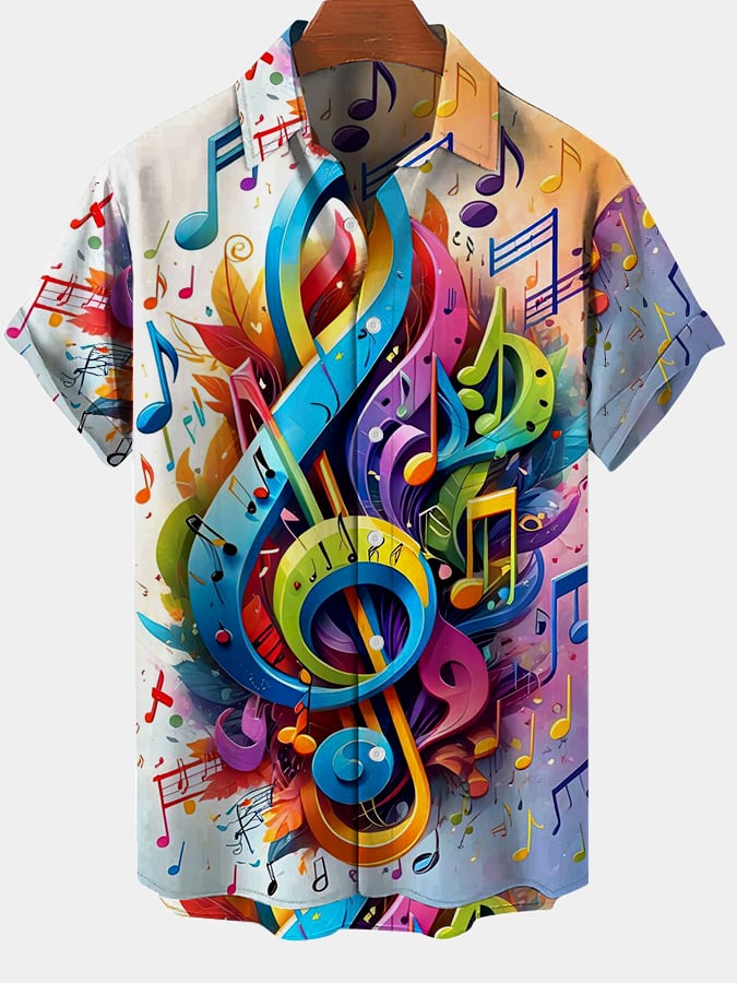 Men's Fashionable Music Note Print Short Sleeve Shirt