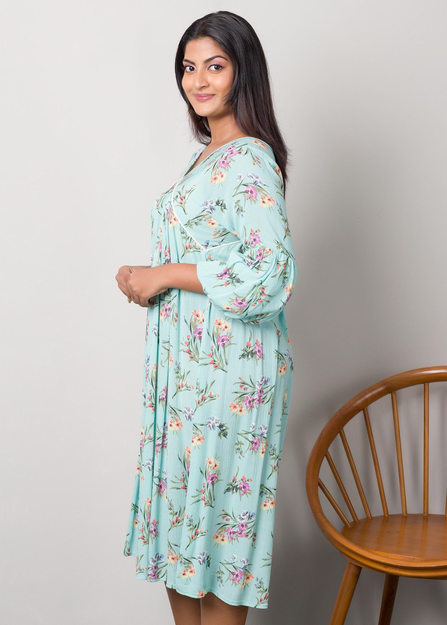 Printed dress with piping detail