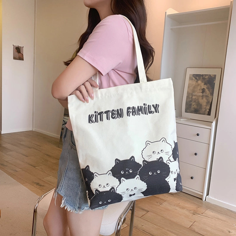 Women's Medium Canvas Cartoon Cute Square Zipper Shoulder Bag