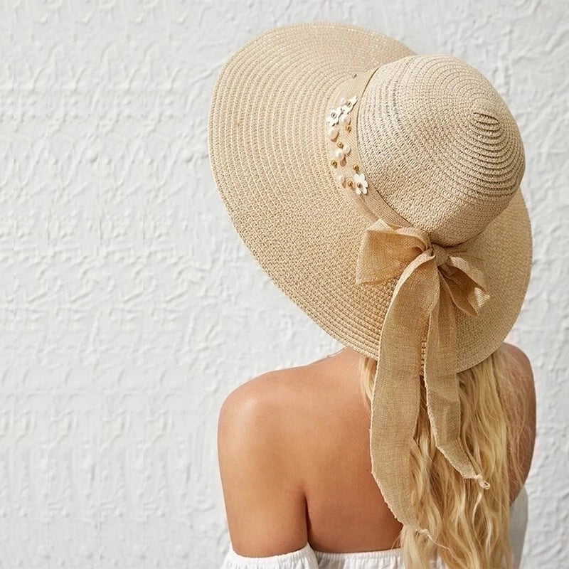Flower Hemp Strap Straw Hat Women Wide-brimmed Sunshade Cap