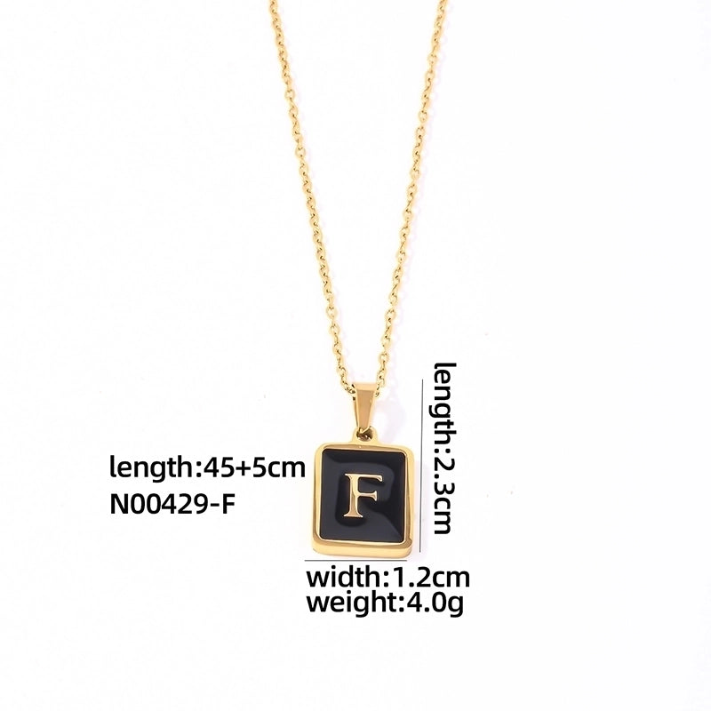 304 Stainless Steel K Gold Plated Minimalist Plating Inlay Letter Rectangle Shell Pendant Necklace