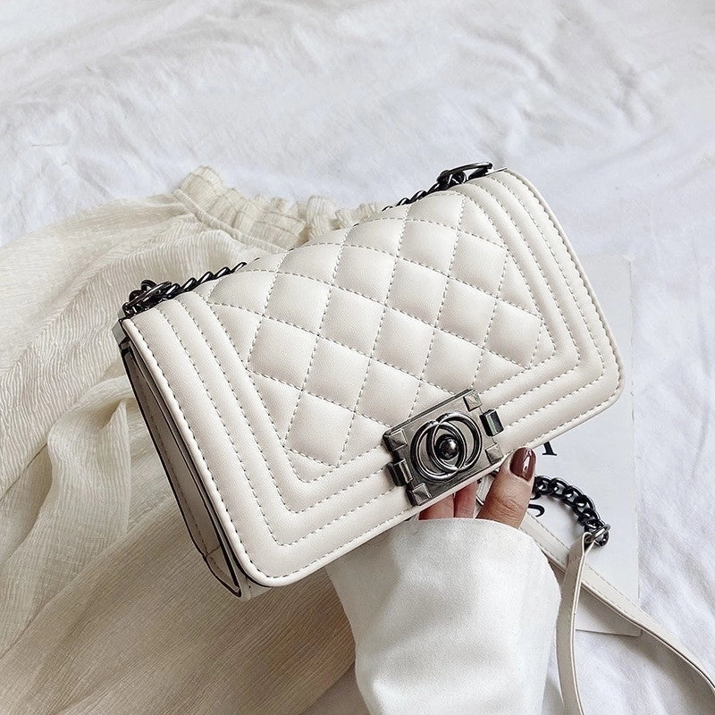 Women's Small Pu Leather Lingge Fashion Square Flip Cover Crossbody Bag