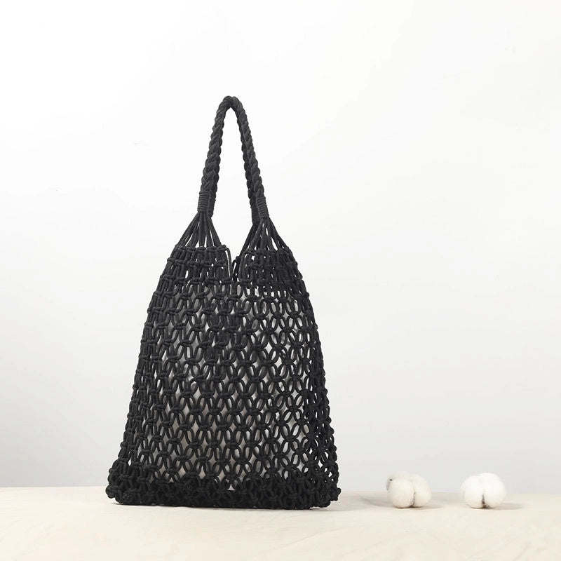 Women's Basic Solid Color Cotton Rope Shopping Bags