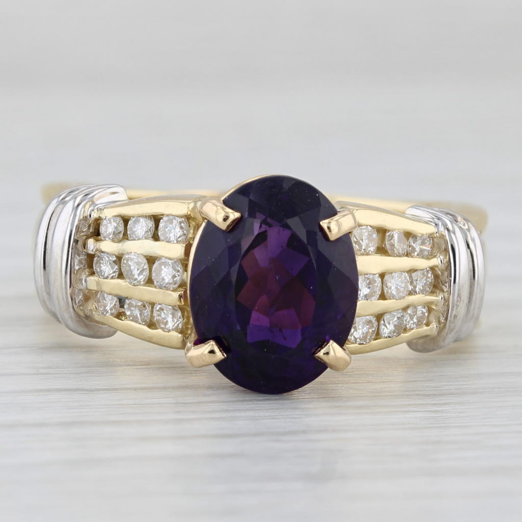 4.44ctw Oval Amethyst Diamond Ring 18k Yellow White Gold Size 11.25