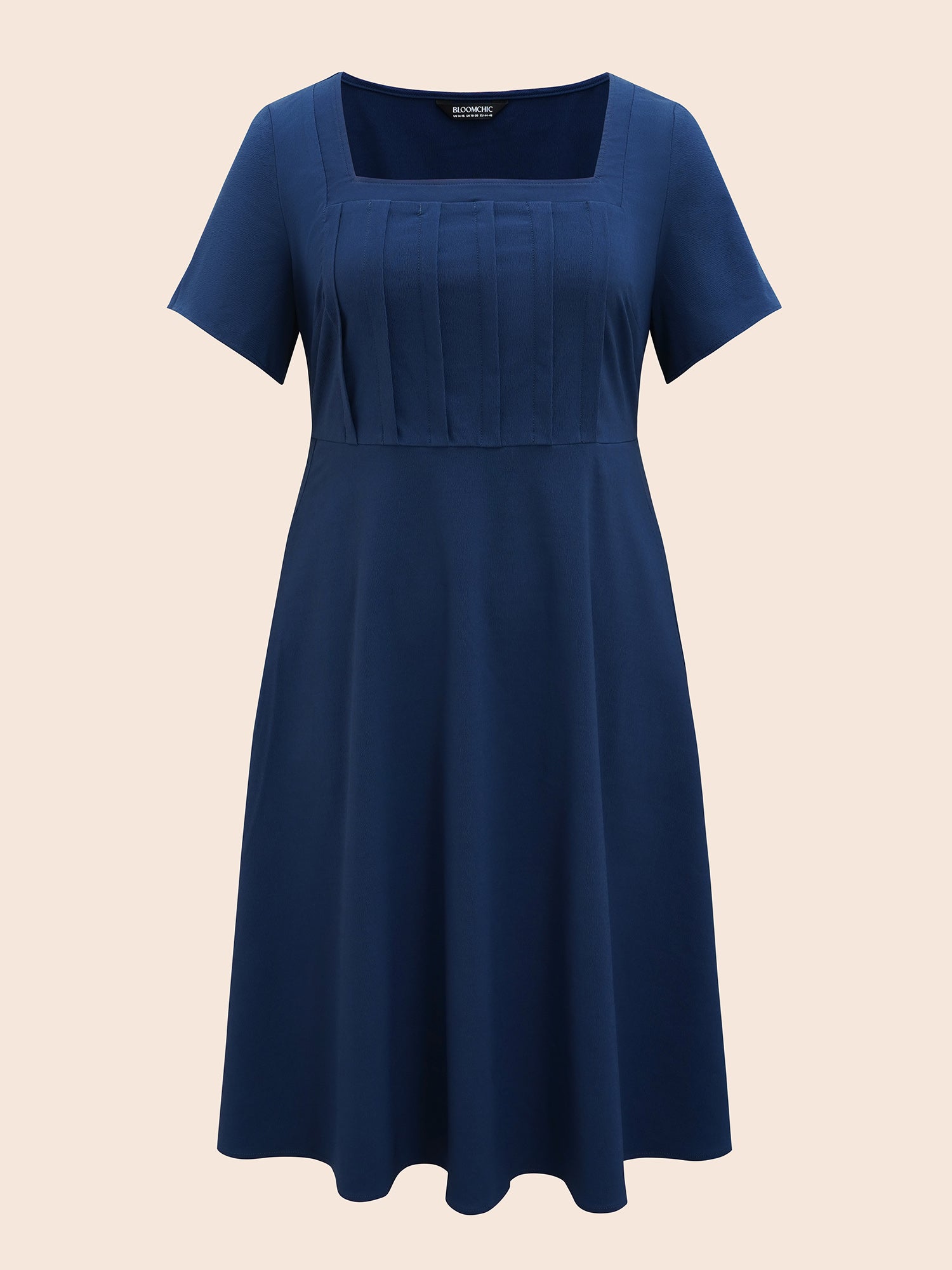 Solid Square Neck Pleated Midi Dress