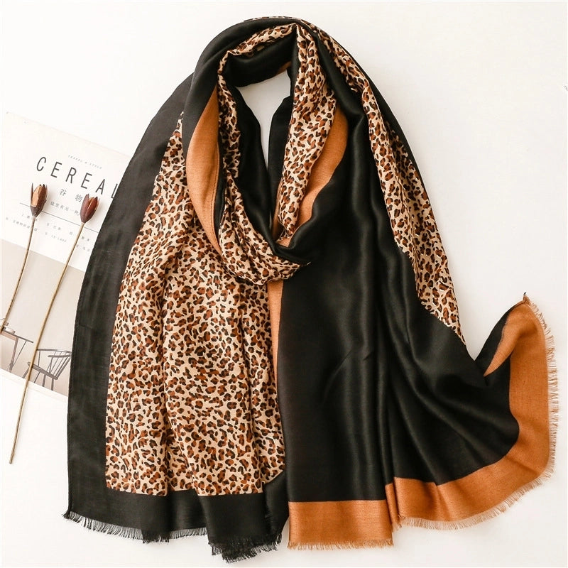 Women's Lady Leopard Polyester Printing Silk Scarf