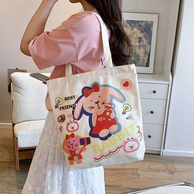 Women's Medium Canvas Cartoon Cute Square Zipper Shoulder Bag