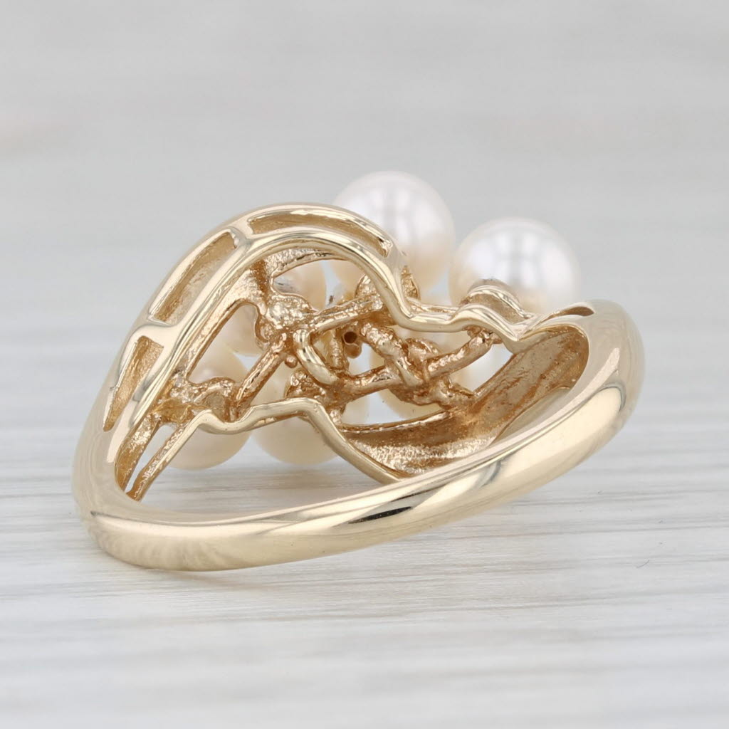 Cultured Pearl Bypass Ring 10k Yellow Gold Size 7