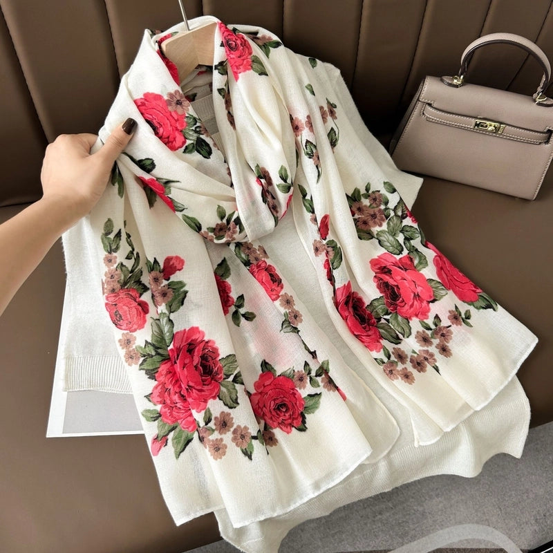 Women's Casual Elegant Vacation Snowflake Cotton Polyester Printing Dyeing Scarf Shawl