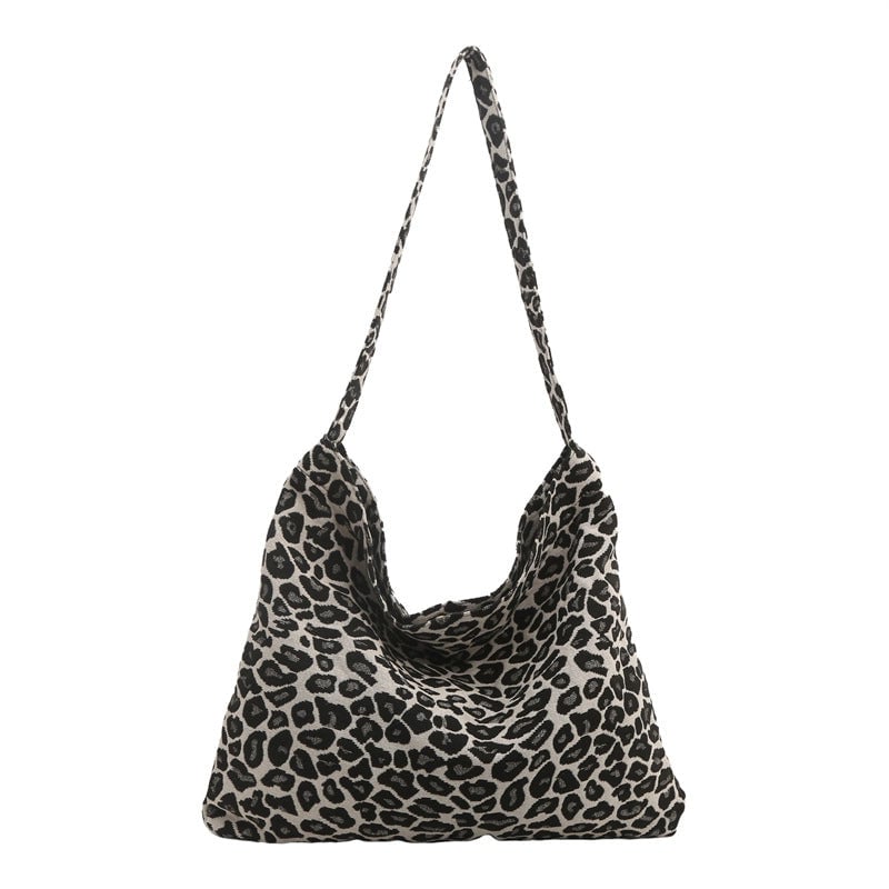 Women's Medium Cotton Leopard Vintage Style Square Magnetic Buckle Underarm Bag