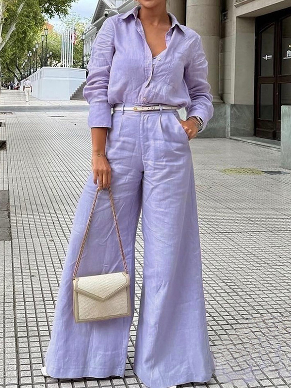 Long Sleeves Loose Solid Color Split-Joint Lapel Blouses&Shirts Tops