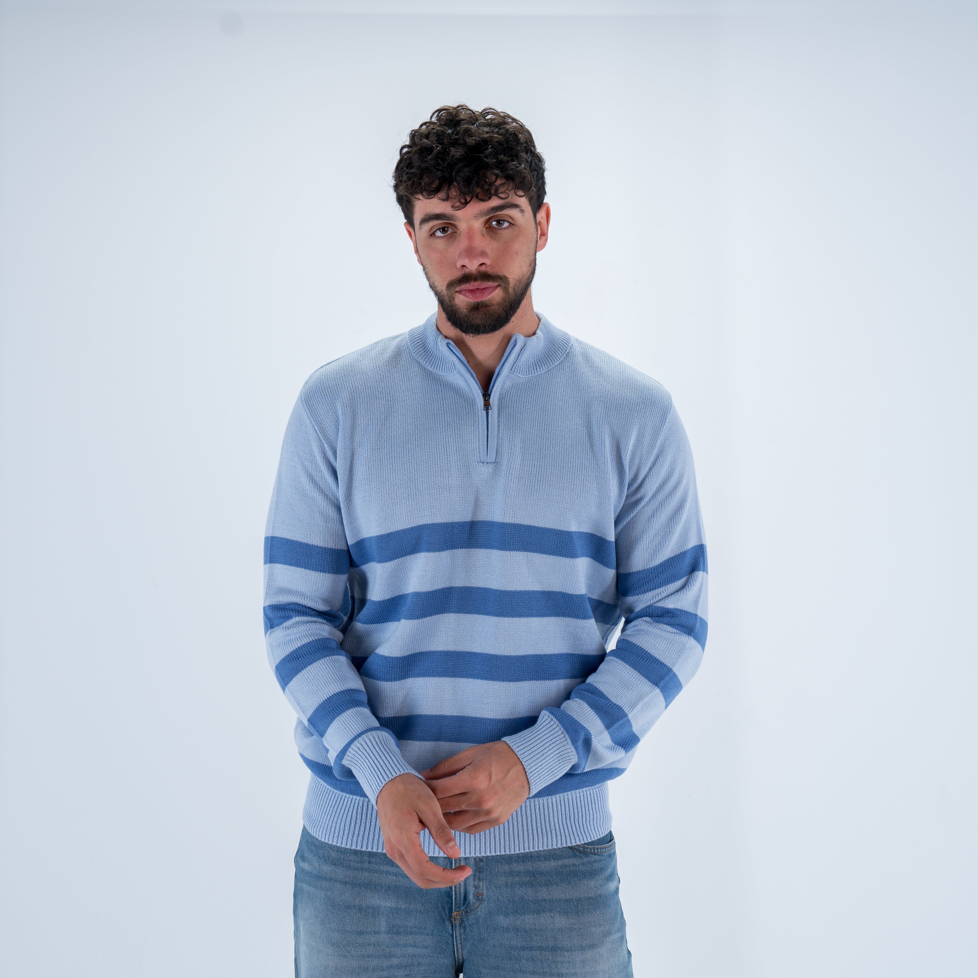 Striped Men Quarter Pullover