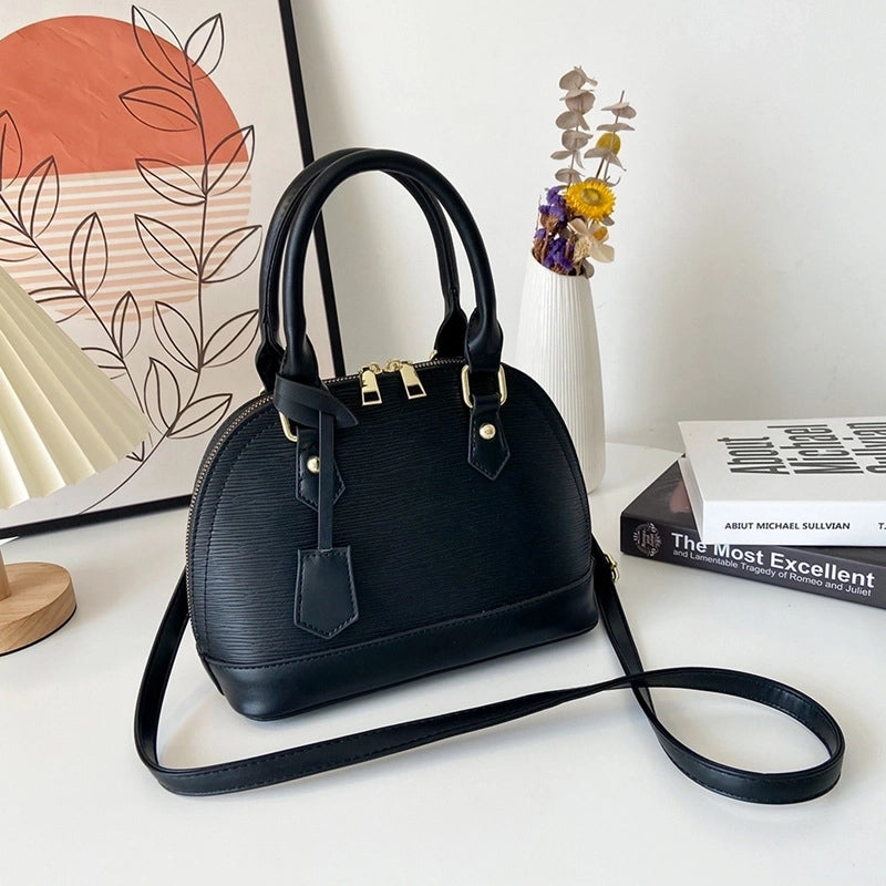 Women's Pu Leather Solid Color Elegant Classic Style Shell Zipper Shoulder Bag Crossbody Bag Dome Bag