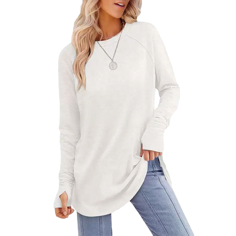 Top casual da donna con maniche lunghe e scollo rotond