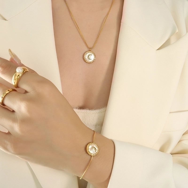 Moon 304 Stainless Steel 18K Gold Plated Plating Bracelets Earrings Necklace