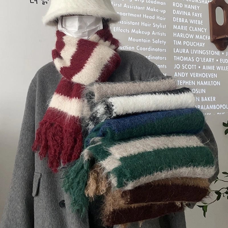 Women's Casual Minimalist Stripe Imitation Cashmere Tassel Scarf