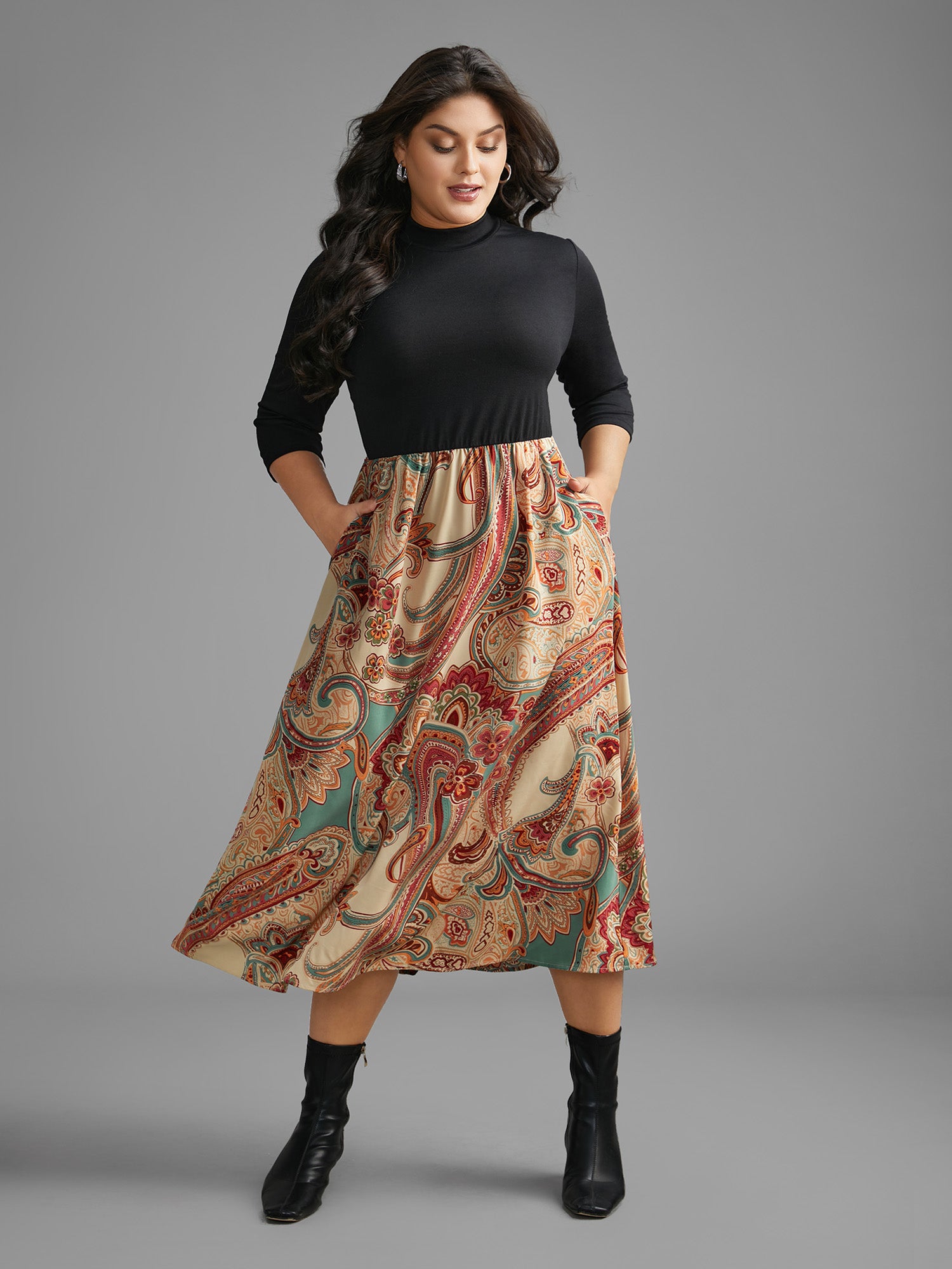 Bandana Print Patchwork Elastic Waist Dress