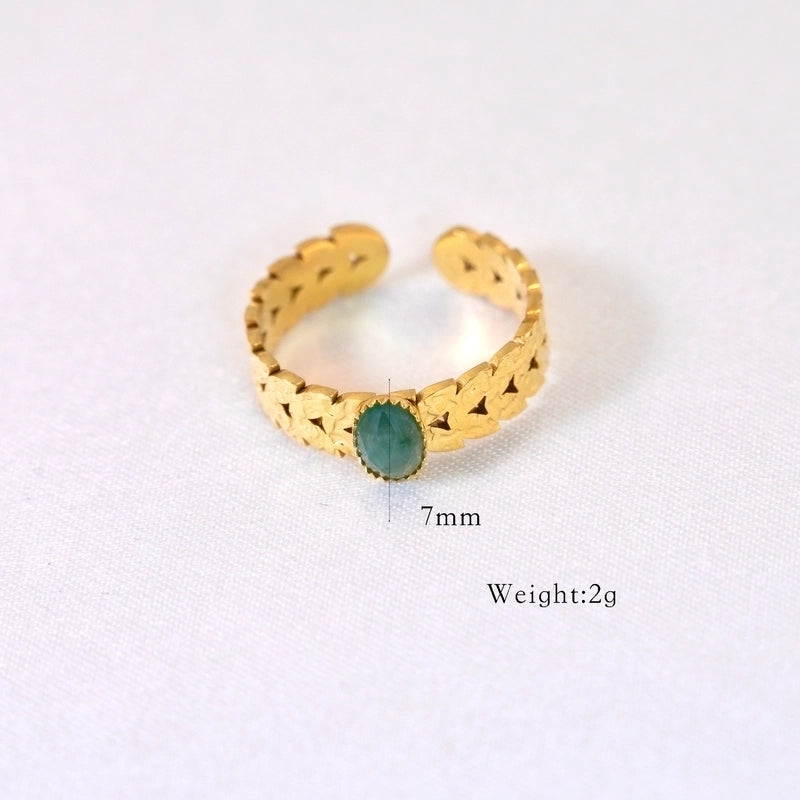 Natural Stone Titanium Steel IG Style Minimalist Inlay Geometric Natural Stone Rings Necklace