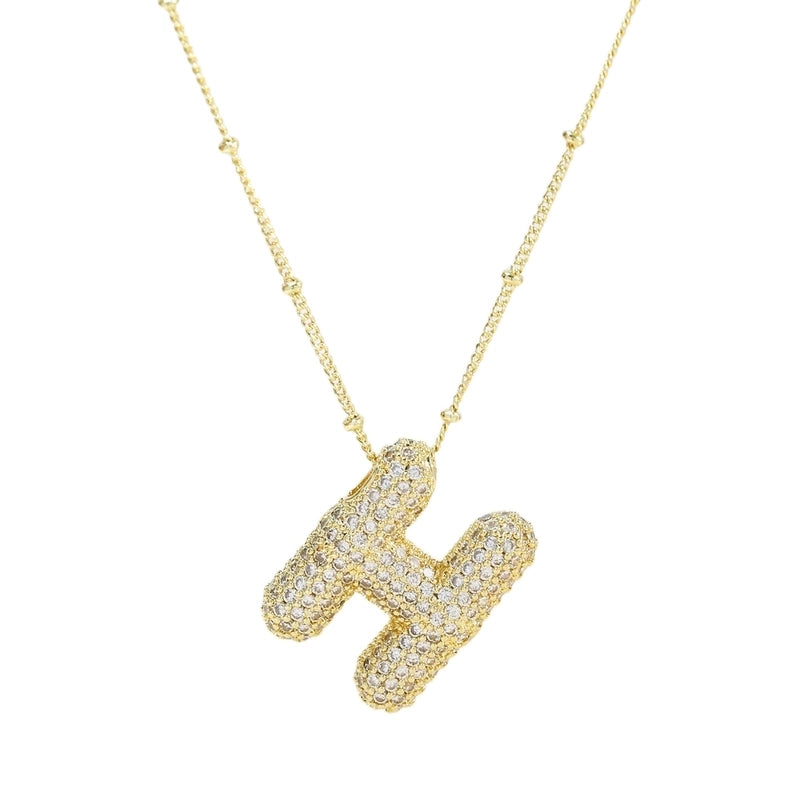 Hot Sale Fashion 26 English Letters Pendant Necklace Copper Micro Inlaid Zircon Balloon Letter Collarbone Necklace Choker Pendant