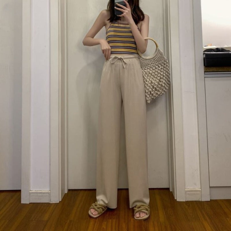 High Waist Straight Ice Silk Trousers For Women