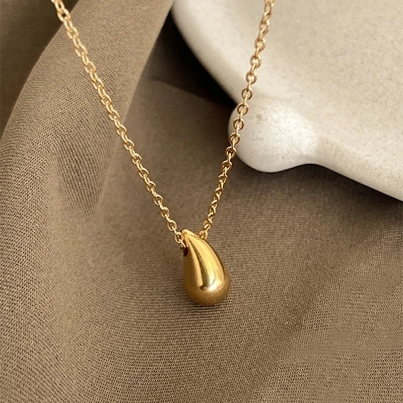 304 Stainless Steel 18K Gold Plated  Plating Water Droplets Pendant Necklace
