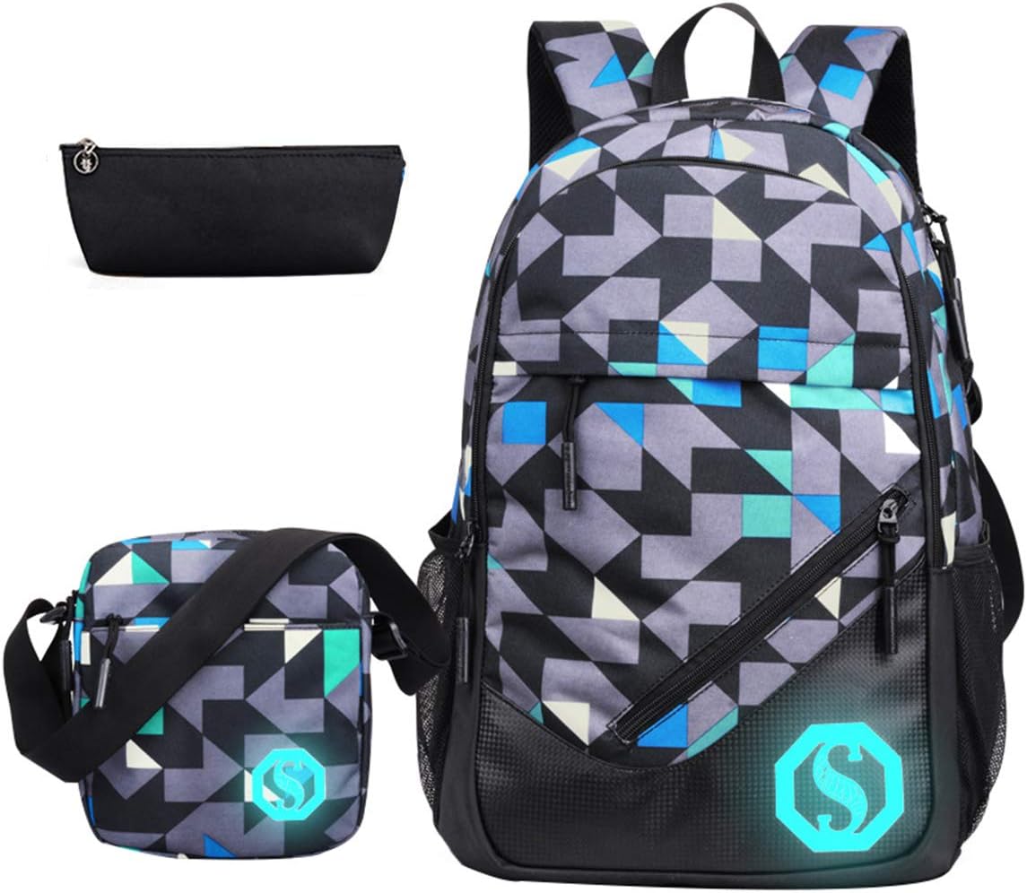 JiaYou Teenage Boy Girl Unisex 20L Multifunctional School Bag Backpack Set with Florescent Mark
