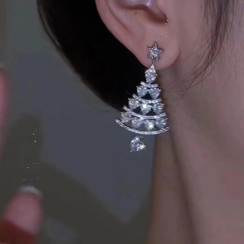 1 Pair Sweet Christmas Tree Plating Inlay Alloy Artificial Gemstones Drop Earrings