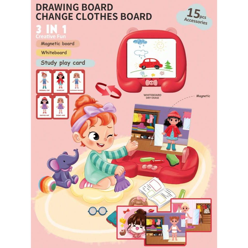 3IN1 CREATIVE KIDS FIRST DRAWING BOARD 14 PIECES ACCESSORIES